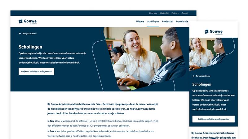De zoekfunctionaliteit is geoptimaliseerd op de site van Gouwe Academie door Aviva Solutions.