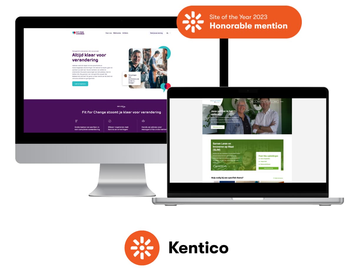 Driestar Onderwijsadvies en Fit for Change ontvangen een honorable mention bij de Kentico Site of the Year verkiezing 2023.