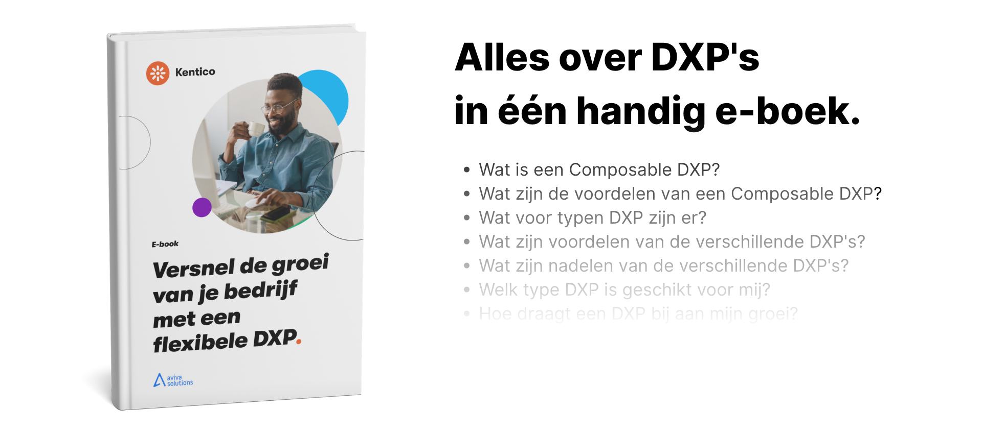 De voorkant van het DXP eboek, met daarnaast de slagzin "Alles over DXPs in één handig e-boek"