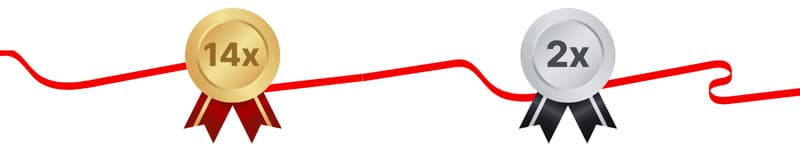 An image of a gold medal with the number "14" and a silver medal with the number "2".