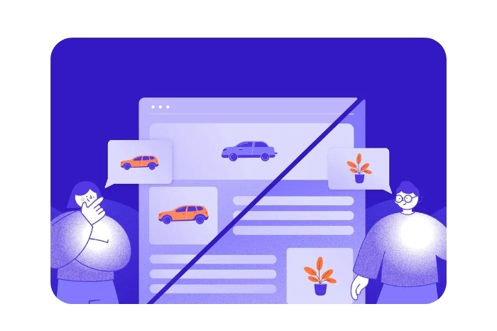 Een illustratie van twee mensen die naar een webpagina kijken.