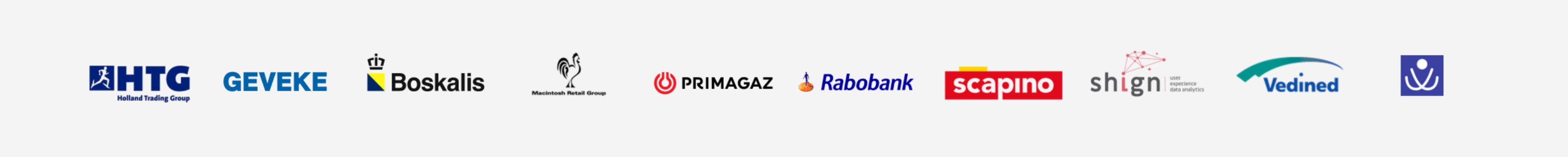 Merken waar Aviva Solutions mee heeft samengewerkt: HTG, Geveke, Boskalis, Macintosch Retail Group, Primagaz, Rabobank, Scapino, Shign, Vedined, World Treasury Center.